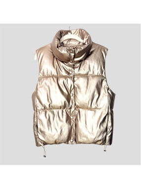 Softy Metallic Champagne Gold Puffer Vest Small Cropped Techwear Cyber Y2K